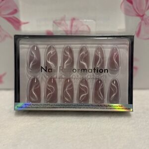 Nail‎ Reformation Press On Nails Oval Mauve Swirls Silver Glitter Accents 30pc